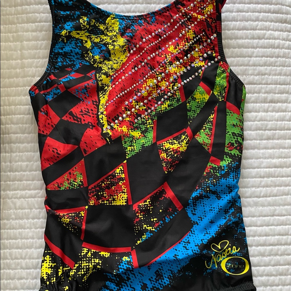 Ozone Nastia Gymnastics Leotard AS Olympics Rhinestone Tokyo Black Multi New